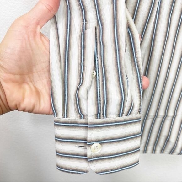 Prada Milano Striped Button Down Shirt Size 41/16 Long Sleeve Collared Classic - Picture 6 of 9